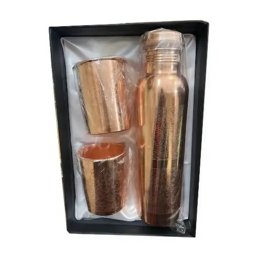 Copper Bottle with 2 Glass Set - 950 ml Bottle & 200 ml Glasses